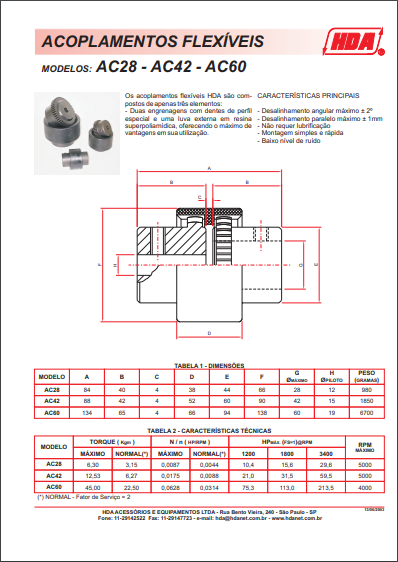 Acoplamentos Flexíveis - Modelos AC28 - AC42 - AC60