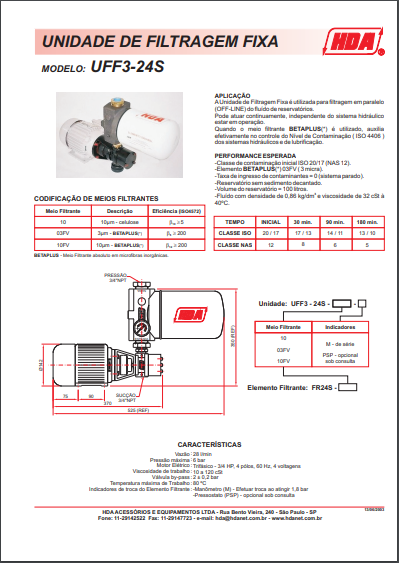 Unidade de Filtragem Fixa - Modelo UFF3-24S