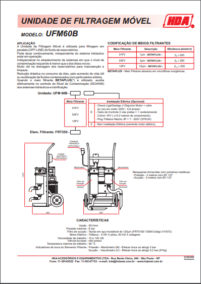 Unidade de Filtragem Móvel - Modelo UFM60B (HDA)